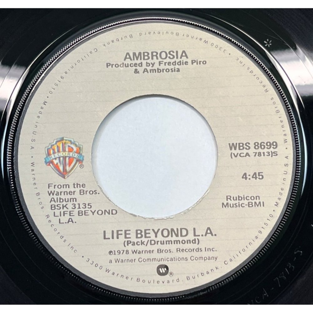 Ambrosia Life Beyond L.A. / Angola 45 Rock Pop 1978 Warner Bros 8699